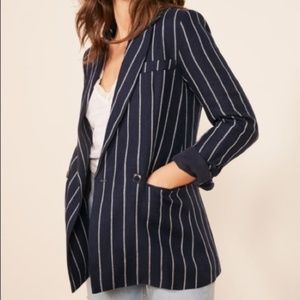 Reformation Verano Blazer Navy Pinstripe XS
